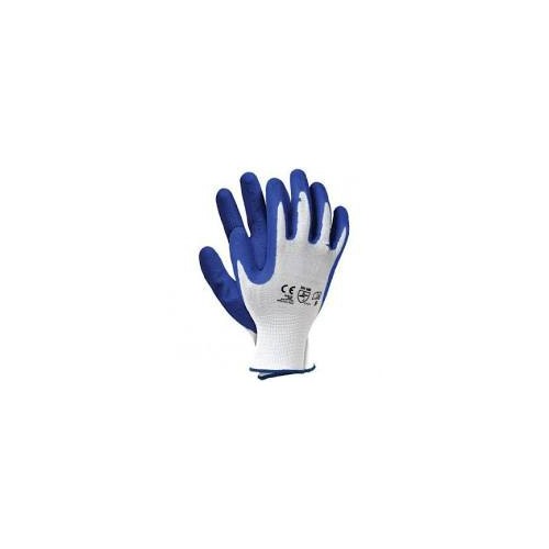 Rękawice robocze grube, nylon,  9-L biało - niebieskie.