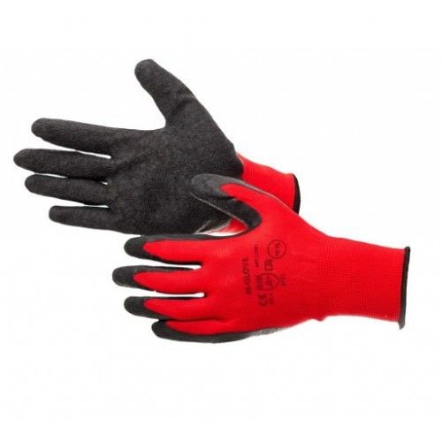 Rękawice robocze grube, nylon, czerwono - czarne, 10-XL.