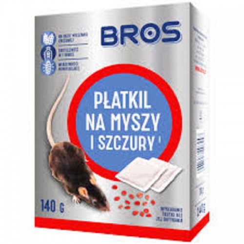 Płatki NA MYSZY I SZCZURY 140G Bros-Skuteczne płatki zwalczające  myszy szczury BROS 140 g
Posiada właściwości mumifikujące oraz