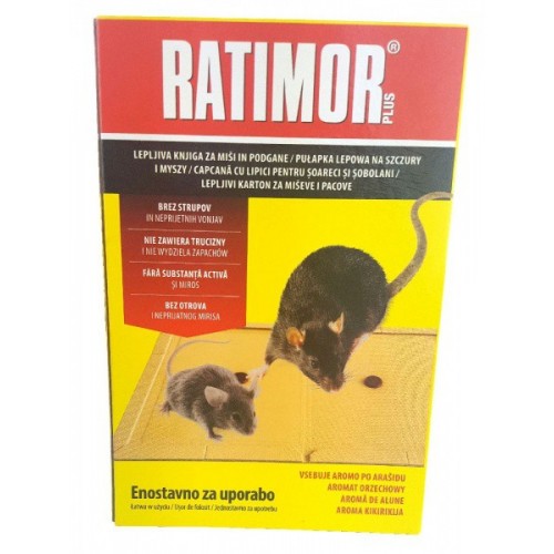 Pułapka na myszy i szczury RATIMOR klejowa z wabikiem,  265 X 195 mm.