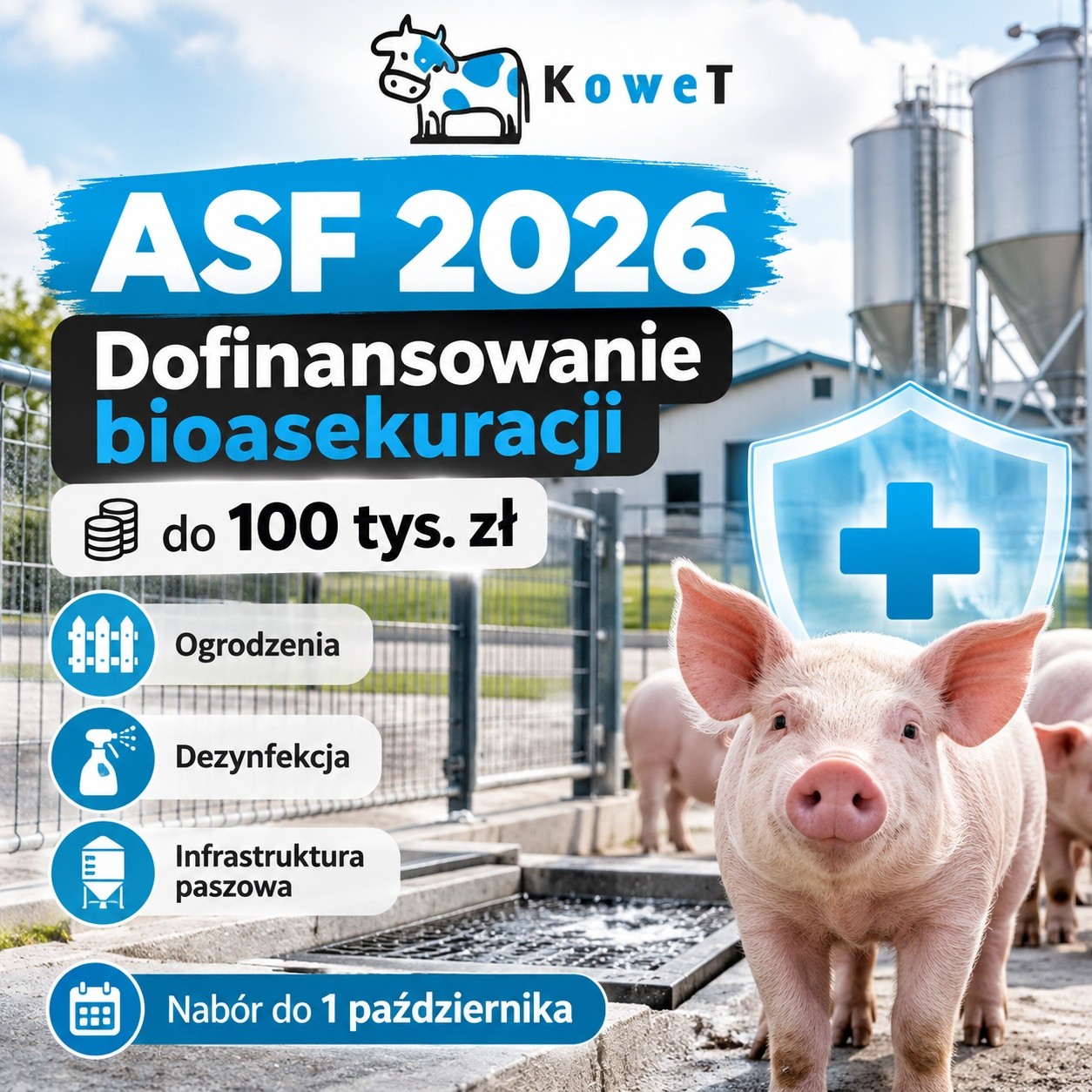 Dofinansowanie ASF 2026 – do 100 tys. zł na bioasekurację. Nabór I.10.3 tylko do 1 października